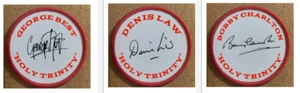 George Best, Bobby Charlton & Denis Law Man Utd Signed Patches Holy Trinity - Picture 1 of 1