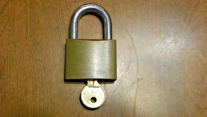 vtg unmarked brass lock & key has hardened on shank - Picture 1 of 6