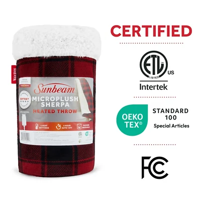 Sunbeam Throw Red-Black Buffalo Plaid Microplush Sherpa 4-H Auto Shut-Off 50x60" - Image 1 of 4