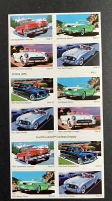 U.S. Stamps SC# 3935b. Sporty Cars of the '50s. 37¢ Pane of 20 - Image 1 of 3