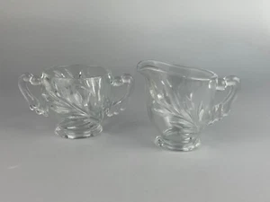 Vtg Clear Molded Glass Creamer & Sugar Bowl Unique Floral Shape - Picture 1 of 4