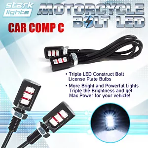 2 PIEZAS Tornillo Moto 3-SMD LED Perno Lámpara Coche Placa Luz - BLANCO 6K (B) - Imagen 1 de 4