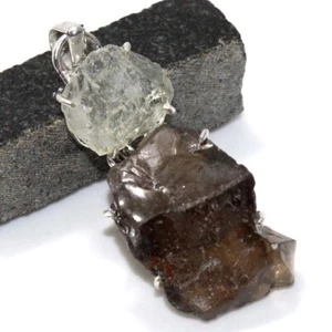Natural Smoky Topaz Rough Green Amethyst Long Pendant Size 2.2" GW - Picture 1 of 3