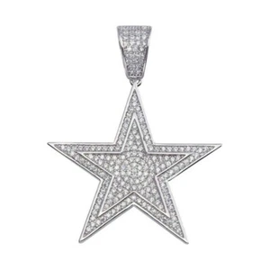 Simulated 4.05 CT Round White Sapphire Star Hip Hop Men's Pendant In 935 Silver - Picture 1 of 5