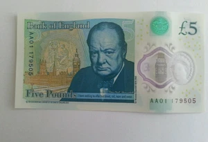 *BRAND NEW* £5 POUND NOTE. PLASTIC. POLYMER. UNCIRCULATED. 'AA01' SERIAL NUMBER - Picture 1 of 2