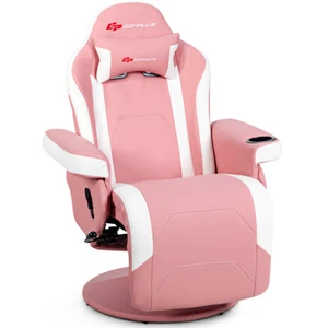 Massage Gaming Recliner Reclining Racing Chair Swivel w/Cup Holder & Pillow Pink - Picture 1 of 12