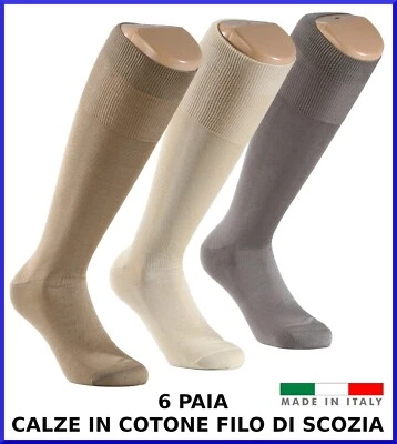 Calze in FILO DI SCOZIA da uomo 6 PAIA lunghe cotone 100% calzini colorate  - Immagine 1 di 4
