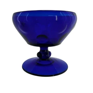 Vtg Colbalt Blue Coin Dot Champagne Coupe  Dessert Bowl Footed MCM 3 1/2 In x 3 - Picture 1 of 7