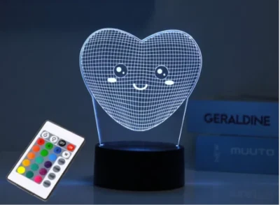 Lampada LED 3D con base touch e telecomando cambia colore CUORE - Immagine 1 di 3