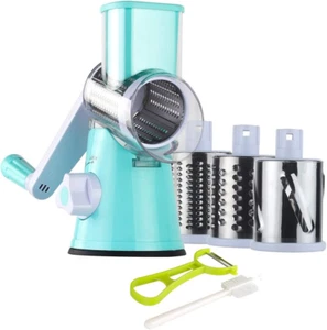 Rotary Cheese Grater Hand Crank with 3 Blades – Safe Multifunction Kitchen Slice - Picture 1 of 12