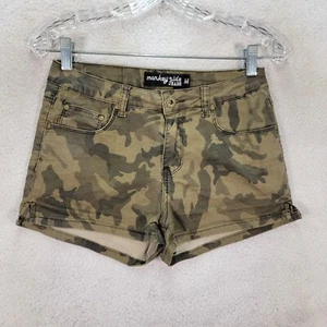 Monkey Ride Womens Shorts Size M Green Camouflage Denim Low Rise Cheeky Chino - Picture 1 of 18