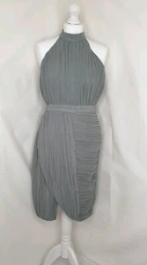 V Label London Silver Grey High Neck Pleat Split Dress Size UK 10 - Picture 1 of 8
