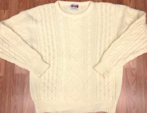 VTG CABLE KNIT FISHERMAN SWEATER ACRYLIC CREAM COLOR ARROW Sz LARGE, L - Picture 1 of 4