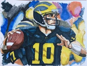 BIG 10 SPORTS PLAYER PRINT of Quarterback Tom Brady at Michigan by Michael Brown - Picture 1 of 1