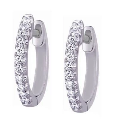 1/4Ct Round Cut Moissanite Single Row 14K White Gold Plated Hoop Huggie Earrings - Image 1 of 3