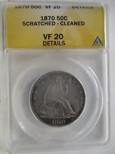 1870 Seated 50c ANACS VF20 Details - Picture 1 of 3
