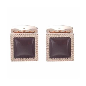Rose Gold Square Cufflinks Purple Stone Ridged Bezel UK Dispatch Free Pouch - Picture 1 of 5
