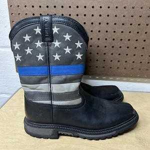 Rocky Blue Line Kids Boot Black Western Boys Size 7 M Pull On Leather - Picture 1 of 9