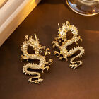 1 paire de boucles d'oreilles dragon chinois année sculpture métal aiguille argent boucles d'oreilles dragon