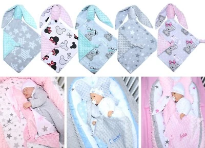 PRIMAWELA® Schmusetuch Minky - Hase mit Namen bestickt für Baby Schnuffeltuch