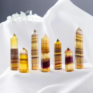 Natural Yellow Fluorite Column Single-pointed Crystal Hexagonal Energy Ornaments - Picture 1 of 5