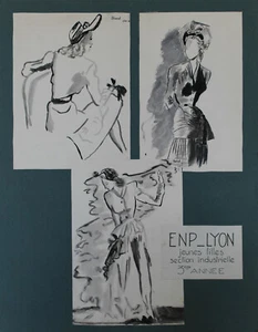 "DESSINS DE MODE" Maquette gouache et collage originale BARROT 1940  - Picture 1 of 4