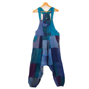 Boho Overalls Dungarees Blue Patch Playsuit Festival Summer Hippie Comfortable - Picture 1 of 5