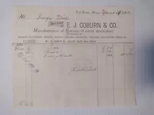 1892 E. J. Coburn & Co. Horse Harness & Saddles Billhead Invoice Fall River Mass - Picture 1 of 1