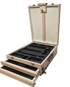 Wooden Portable Artist Supply Storage Box Case w/ 2 drawers & Adjustable Easel - Picture 1 of 14