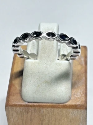 Authentic PANDORA Sterling Silver Black Enamel Band Ring 2.2g Sz 6 - Image 1 of 4