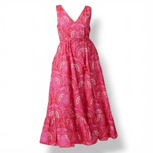 Figue Indira Maxi Dress M Cotton Pink Batik Vacation Resort Tropical old money - Picture 1 of 14