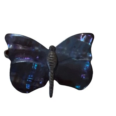 Antiguo prendedor o broche mariposa concha de abulón vintage latón cobre Foto 1 de 4