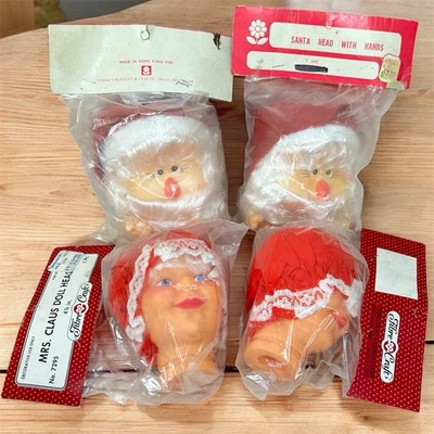 Lote de 4 Cabezas de Muñeca Abuela Navidad con Manos Artesanía de Fibra de Colección Foto 1 de 4