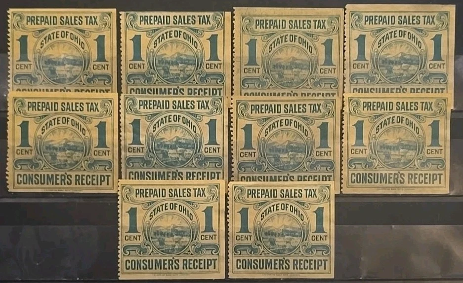 United States 1 Cent State Of Ohio Prepaid Sales Tax Comsumers Receipt Lot Of 10 - Image 1 of 1