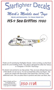 Starfighter Decals 1/350 SIKORSKY SH-3H SEA KING HS-9 SEA GRIFFINS 1980 - Picture 1 of 3