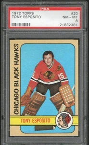 1972-73 Topps Hockey #20 Tony Esposito Chicago Black Hawks HOF PSA 8 - Bild 1 von 2
