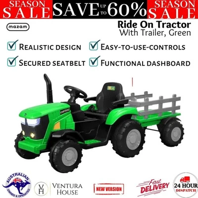 Mazam Kids Ride On Tractor Toy with Trailer Toddler XL Car Electric Remote Green - image 1 of 4
