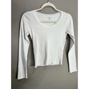 Brandy Melville White Lace Trim Long Sleeve One Size 100% Cotton Cottagecore - Picture 1 of 7