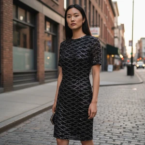 Papell Boutique abito donna 16 nero paillettes vintage tubino da sera 100% seta - Foto 1 di 3