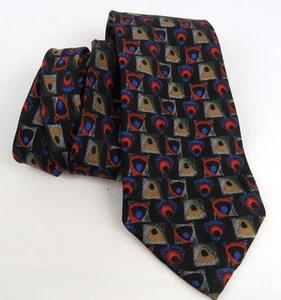Corbata de Seda Bruno Piattelli Fondo Negro Diseño Geométrico Multicolor Hecha en Italia - Imagen 1 de 8
