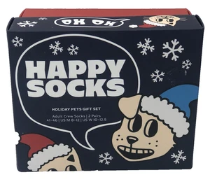 Happy Socks 2-Pack Holiday Pets Gift Box, Red/Black Christmas Adult US M 8-12 - Picture 1 of 7