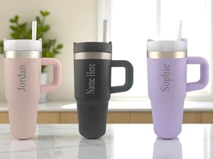 Tazza Isolante Doppia Parete Nome Inciso Personalizzata 500ml Con Cannuccia Caldo Freddo - Foto 1 di 7
