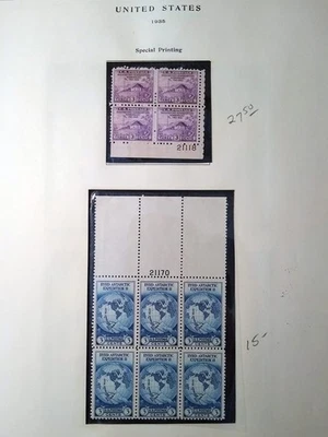 US Sc 752//771 Multicolor 1¢-16¢ 1935 Plt. No Blks of 6 Farley Special Printings - Image 1 of 4