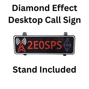Biurkowy znak wywoławczy z efektem diamentu z wieżą anteny i logo RSGB - 250mm x 80mm - Zdjęcie 1 z 7