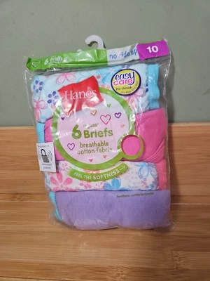 Hanes Girls Cotton Briefs, Size 10, Pre Shrunk, No Ride Up, 6 Pairs Total - Image 1 of 2