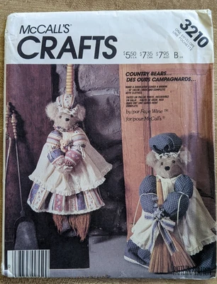 Mccalls Sewing Pattern #3210 Make a Country Bear Door Stop or Broom Cover Uncut - Image 1 of 3