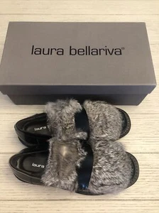 laura bellariva Women 37 Loafer Slip-0n Black Fur NIB Made In Italy - Picture 1 of 7