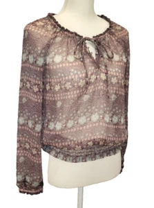 Decree Gr. Small Bluse transparent Blumen Langarm Spitzenkanten bunt lila - Bild 1 von 16