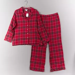 J Jill Pajamas PJ Set Sz L Red Plaid Flannel 2 Piece Pants Top Sleep Button NEW - Picture 1 of 16