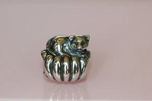 NIB PANDORA COZY CAT RETIRED 790595 STERLING SILVER 100%+ 13 YEARS BAGTAG POUCH - Picture 1 of 4